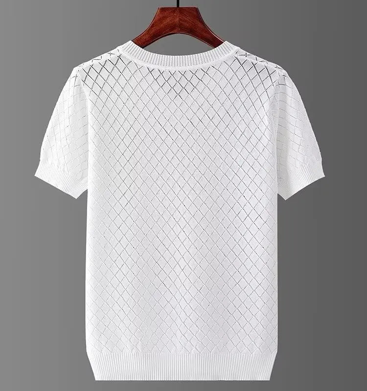 Knitted Ice Silk Hollow T-shirt